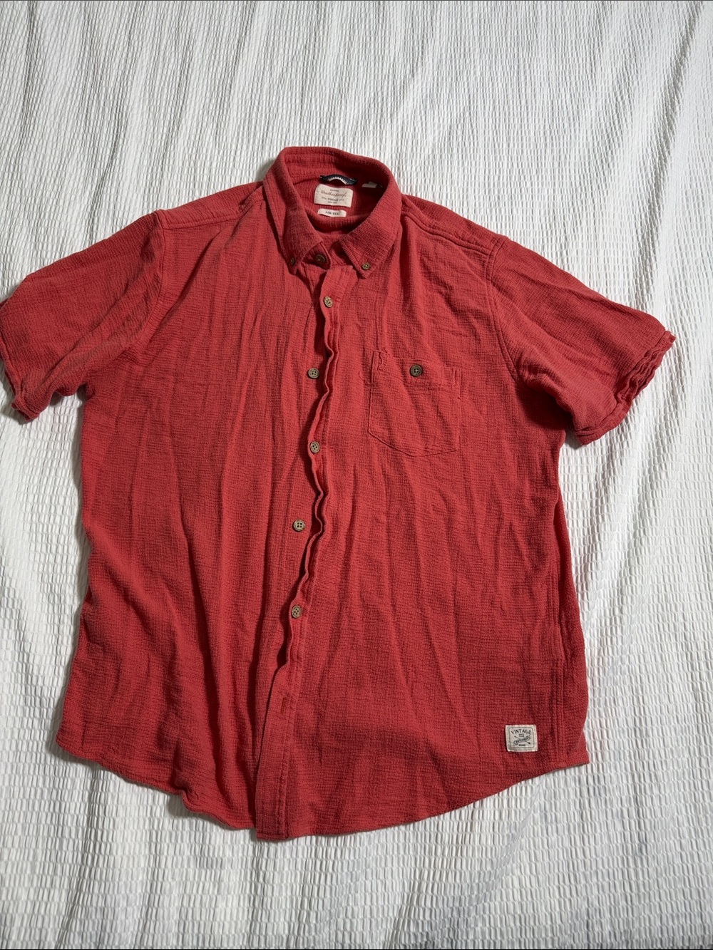 Weatherproof Short-Sleeve Button-Down Shirt in Red